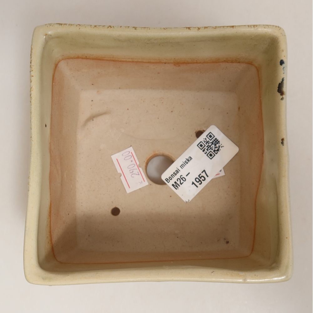 Ceramic bonsai pot, 10.5 x 10.5 x 6.5 cm, green