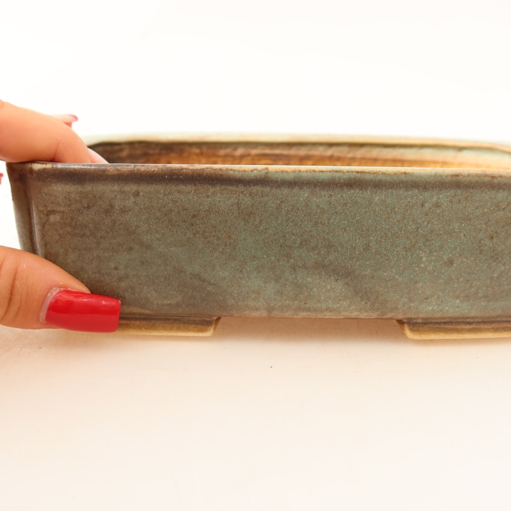 Ceramic bonsai pot, 18 x 14 x 4.5 cm, green