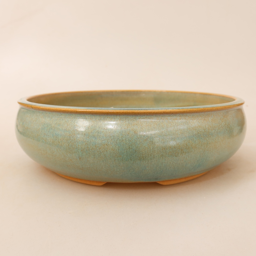 Ceramic bonsai pot, 21.5 x 21.5 x 6.5 cm, green