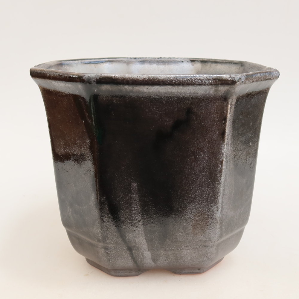 Ceramic bonsai pot, 17.5 x 17.5 x 15.5 cm, metallic color