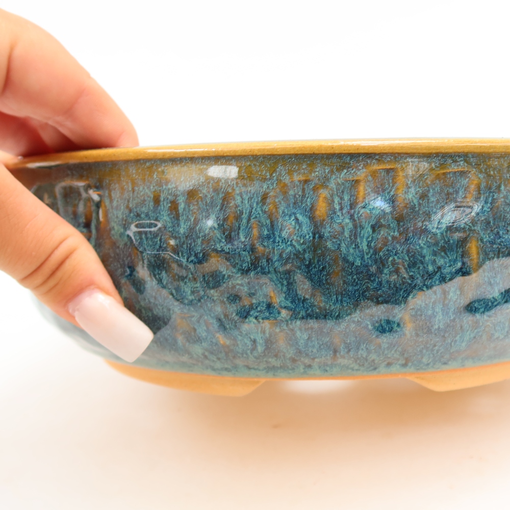 Ceramic bonsai pot, 23 x 23 x 7 cm, blue