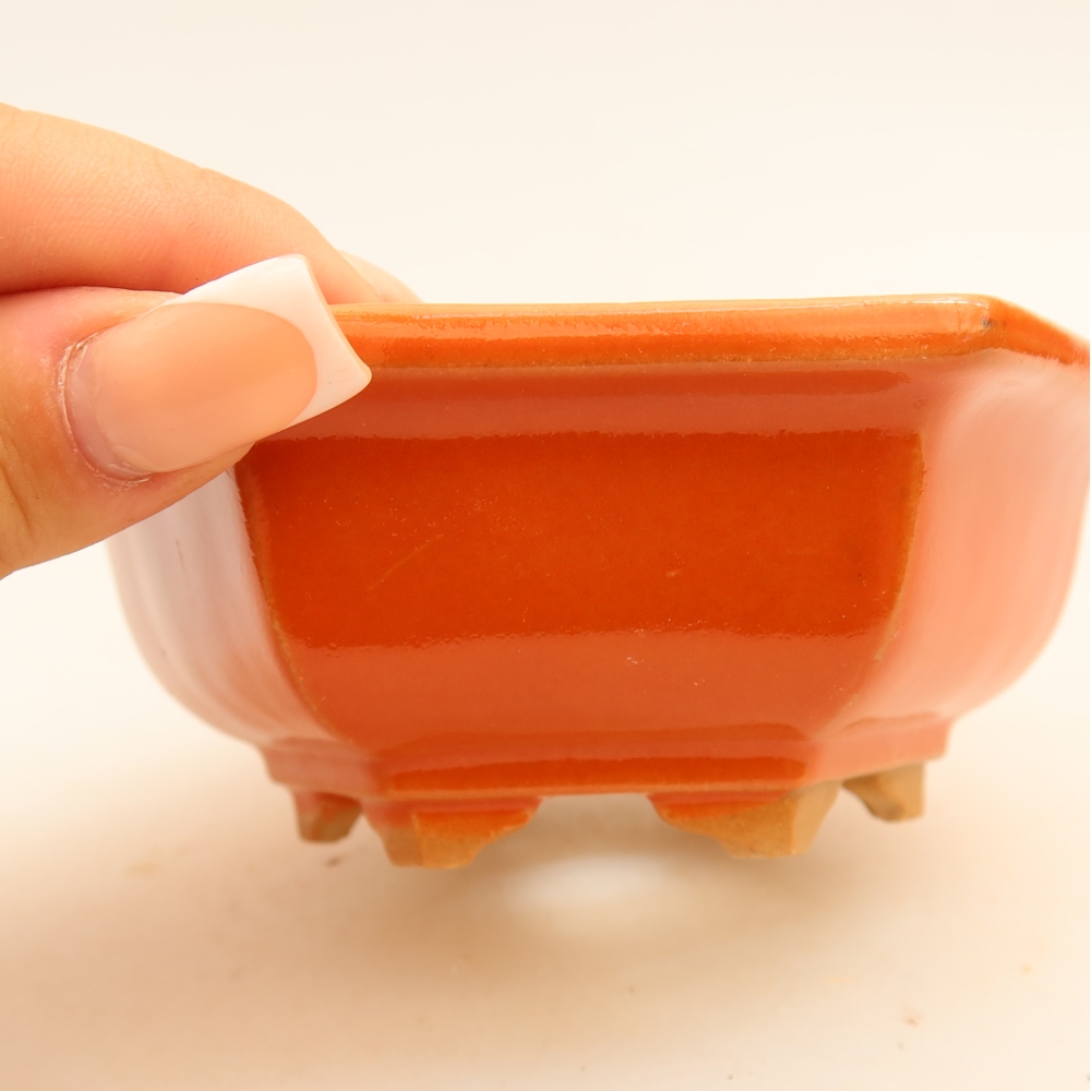 Ceramic bonsai pot, 12 x 10.5 x 4 cm, orange