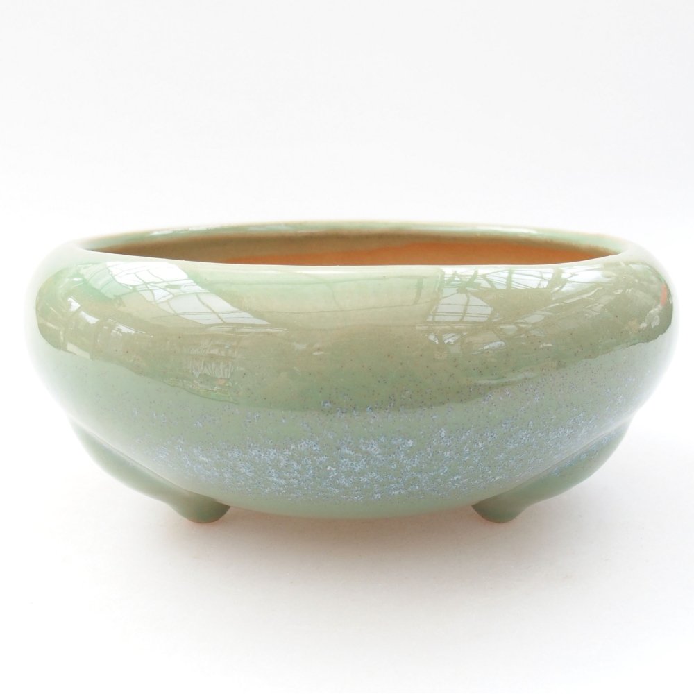 Ceramic bonsai bowl 14 x 14 x 7 cm, color green
