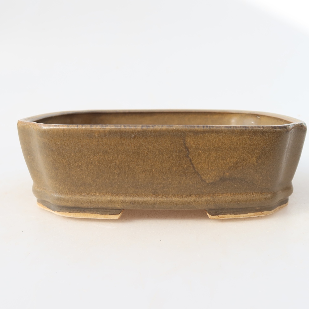 Ceramic bonsai pot, 17.5 x 14.5 x 5 cm, brown