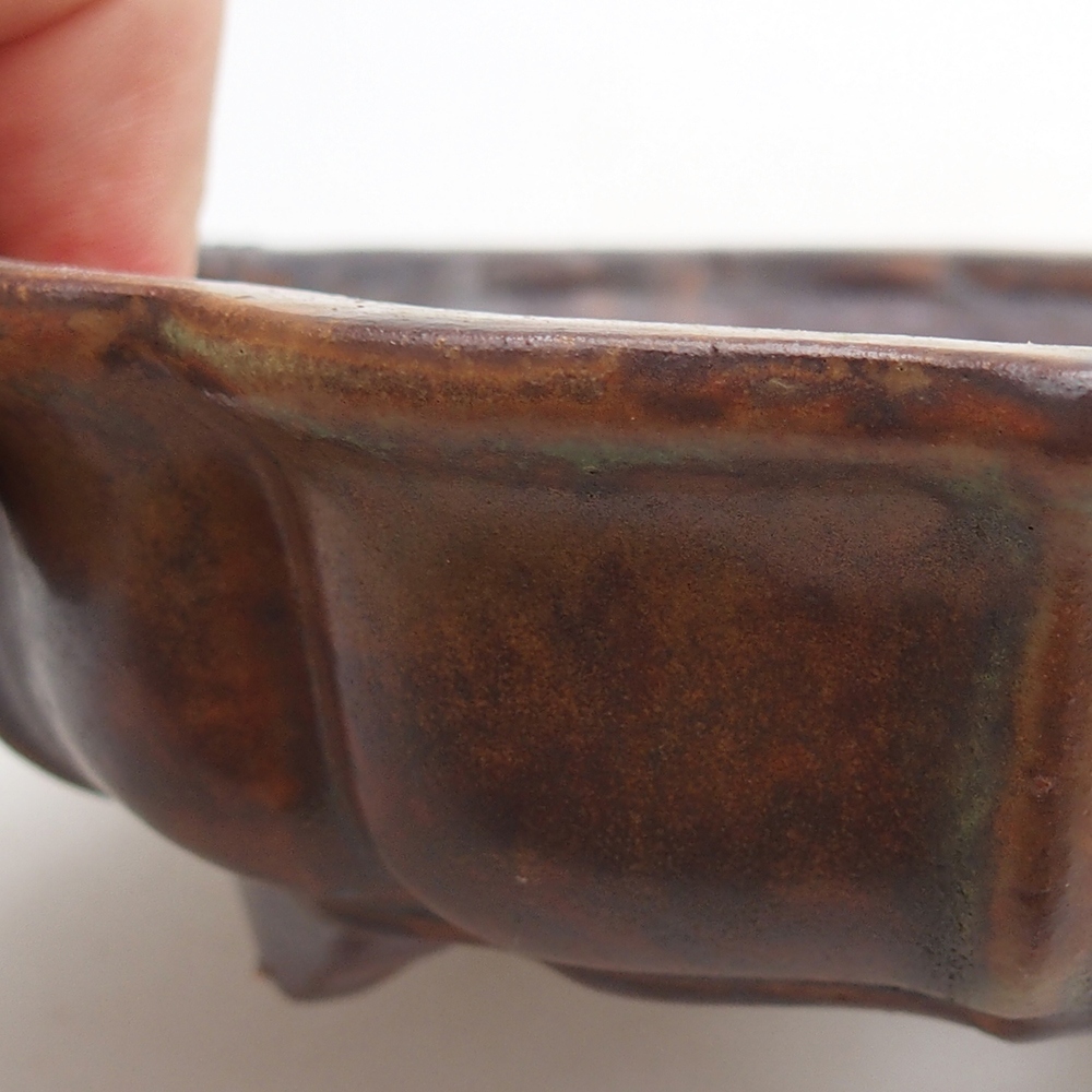 Ceramic bonsai bowl 18 x 18 x 4,5 cm, colour brown-green