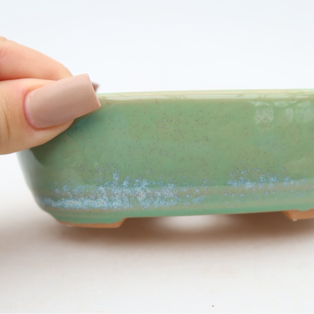 Ceramic bonsai pot, 13 x 8.5 x 4 cm, green