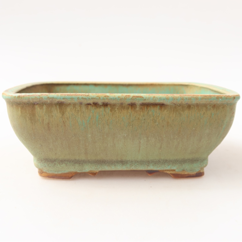 Ceramic bonsai pot, 15 x 12.5 x 5.5 cm, green