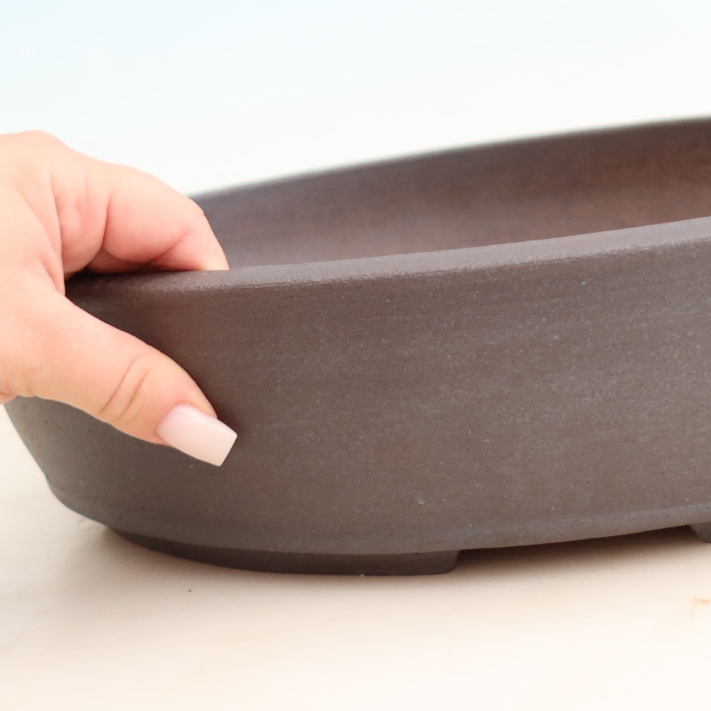 Ceramic bonsai pot, 37.5 x 30.5 x 8 cm, brown