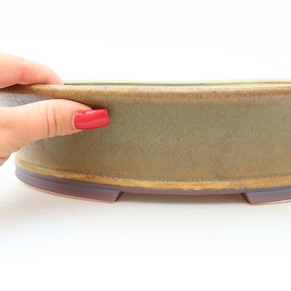 Ceramic bonsai bowl 26,5 x 24 x 5,5 cm, green