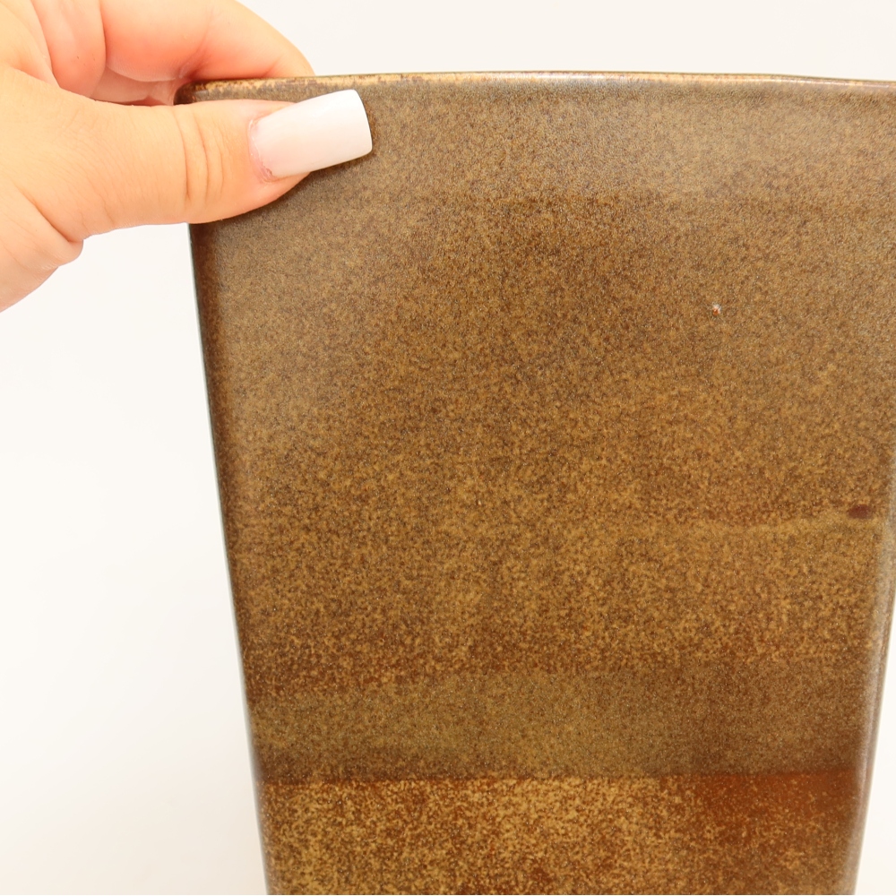 Ceramic bonsai pot, 15.5 x 15.5 x 19 cm, brown