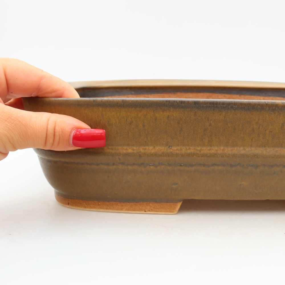 Ceramic bonsai pot, 30 x 24.5 x 7.5 cm, brown