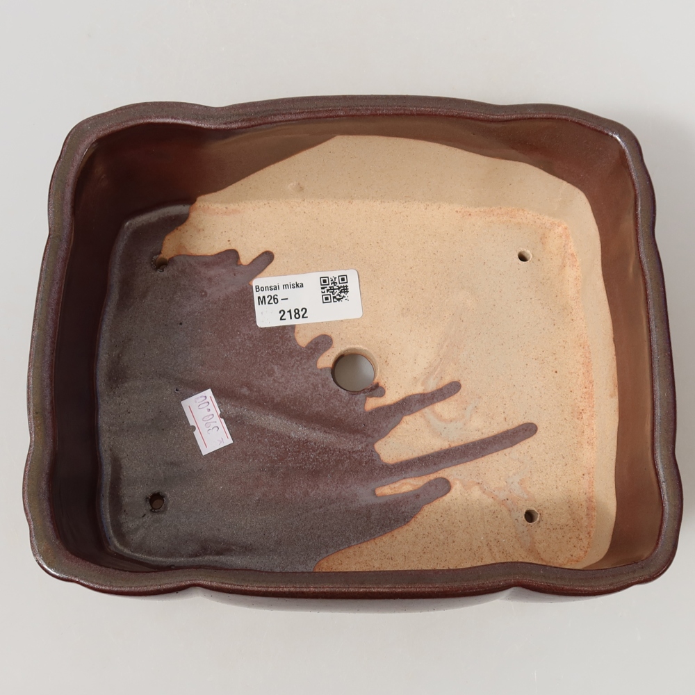 Ceramic bonsai pot, 20.5 x 17.5 x 7 cm, brown