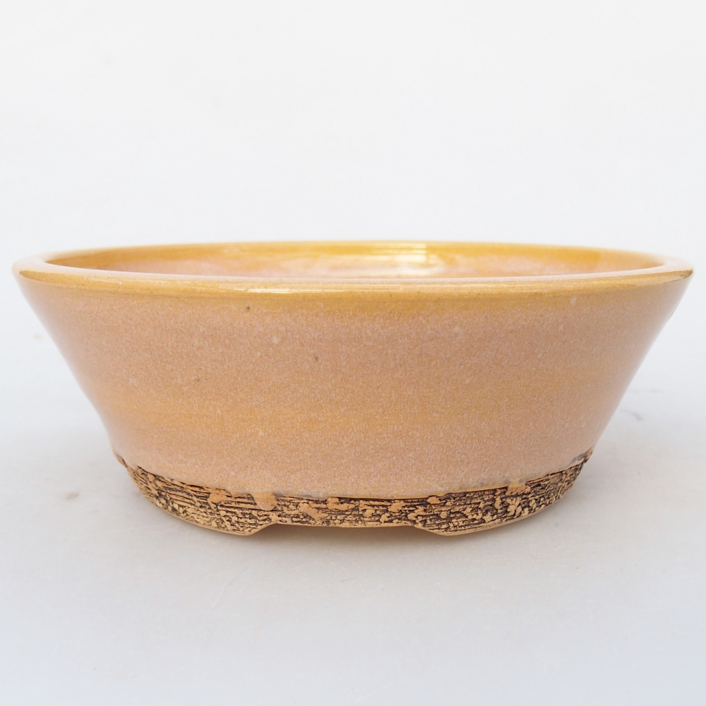 Ceramic bonsai bowl 16 x 16 x 5,5 cm, colour brown-yellow
