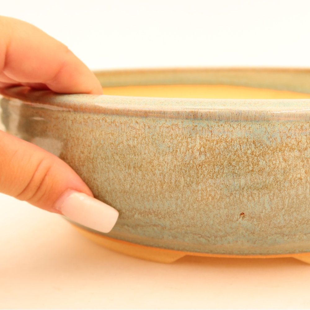 Ceramic bonsai pot, 26.5 x 26.5 x 7 cm, green