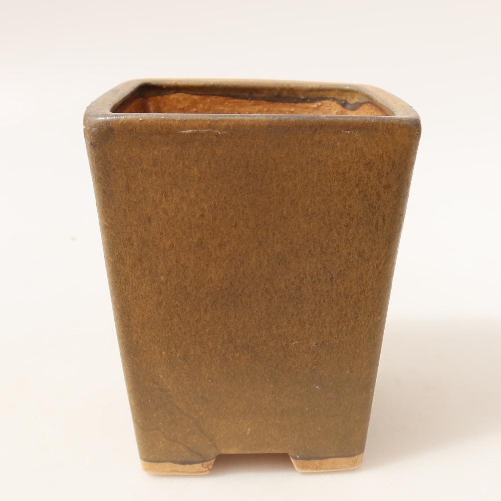 Ceramic bonsai pot, 8.5 x 8.5 x 10.5 cm, brown