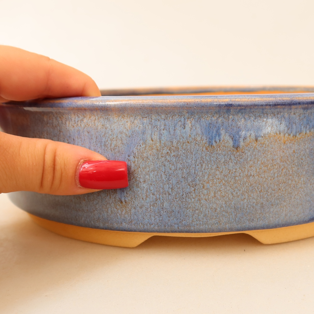 Ceramic bonsai pot, 23 x 23 x 6.5 cm, blue