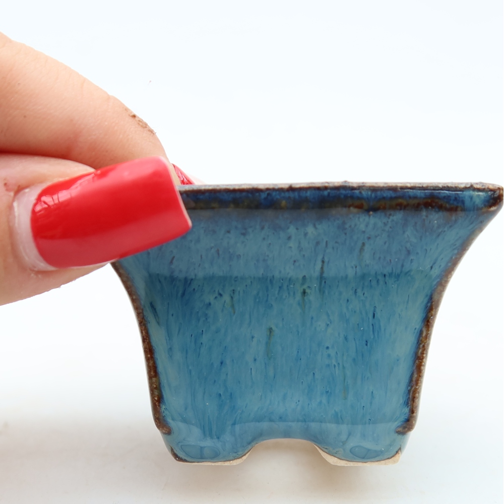 Ceramic bonsai pot, 5.5 x 5.5 x 4 cm, blue