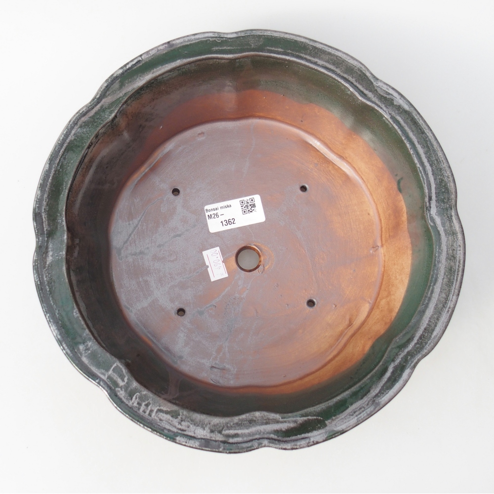 Ceramic bonsai bowl 26 x 26 x 8,5 cm, metallic green