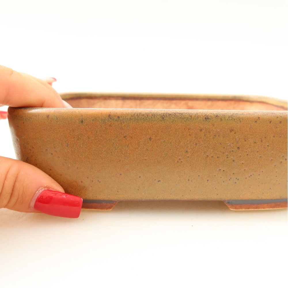 Ceramic bonsai pot, 14 x 11.5 x 4.5 cm, brown
