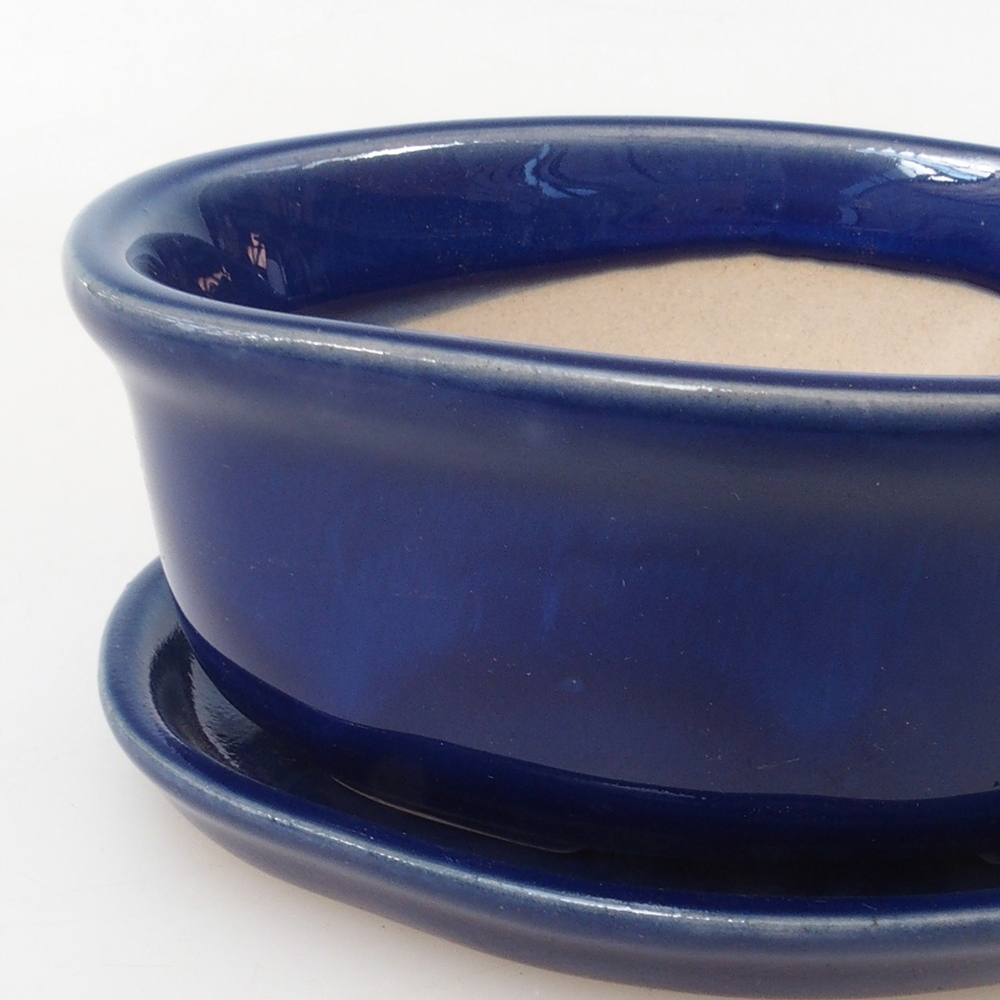 Bonsai pot + saucer H05 - 11 x 8 x 4 cm. - blue