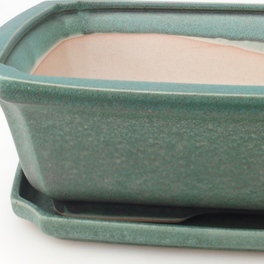 Bonsai pot + saucer H07 - 30 x 20.5 x 8 cm. - green
