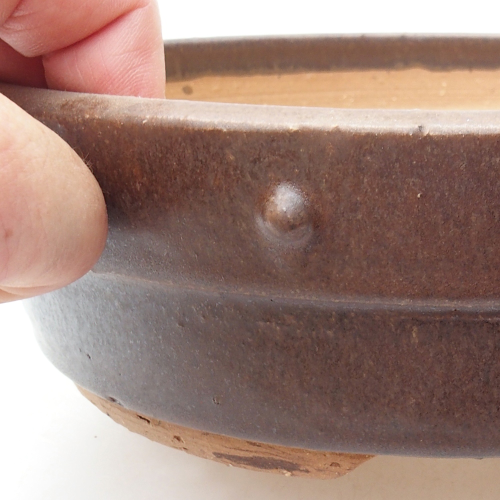 Ceramic bonsai bowl 20,5 x 20,5 x 5,5 cm, brown color