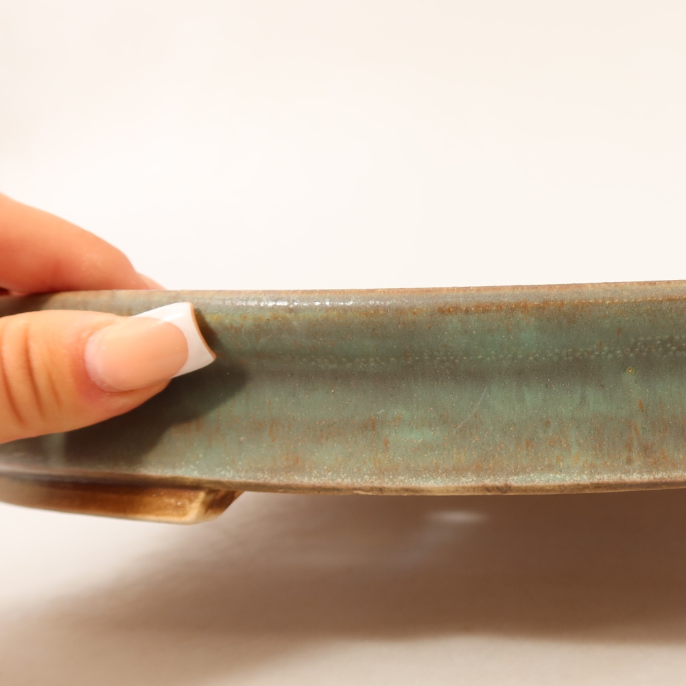 Ceramic bonsai pot, 30.5 x 26.5 x 4 cm, green