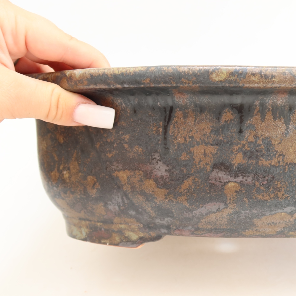 Ceramic bonsai pot, 30.5 x 25.5 x 10.5 cm, brown-blue