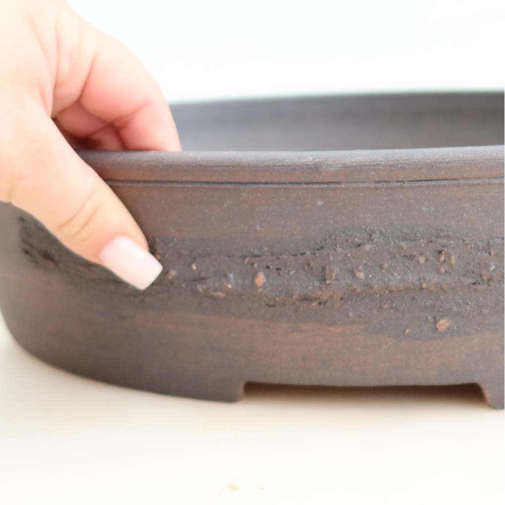 Ceramic bonsai pot, 37.5 x 30.5 x 8 cm, brown