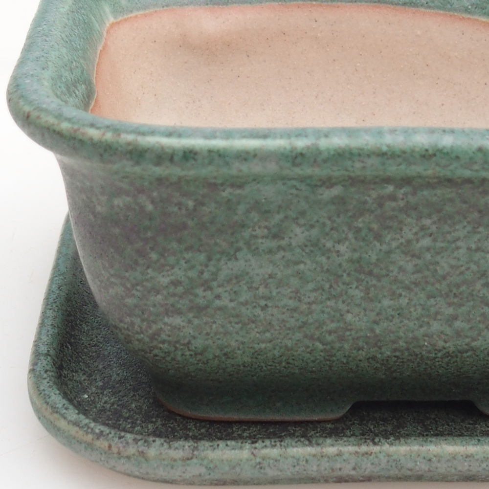Bonsai bowl + saucer H38 - 12 x 10,5 x 5 cm. - green