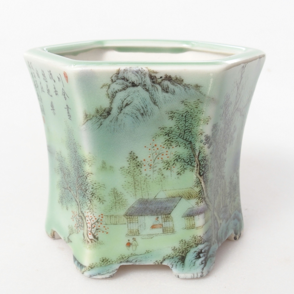 Ceramic bonsai bowl 10,5 x 9,5 x 8,5 cm, green