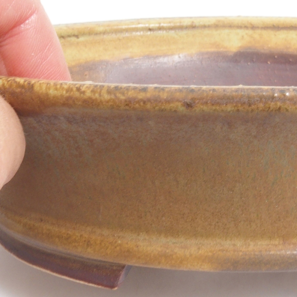 Ceramic bonsai bowl 17 x 15,5 x 4,5 cm, color green