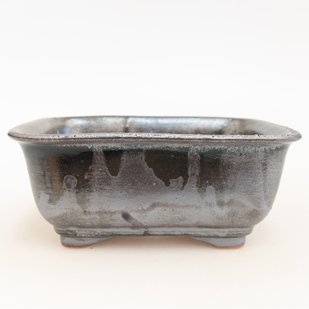 Ceramic bonsai bowl 13,5 x 10,5 x 6 cm, metal colour