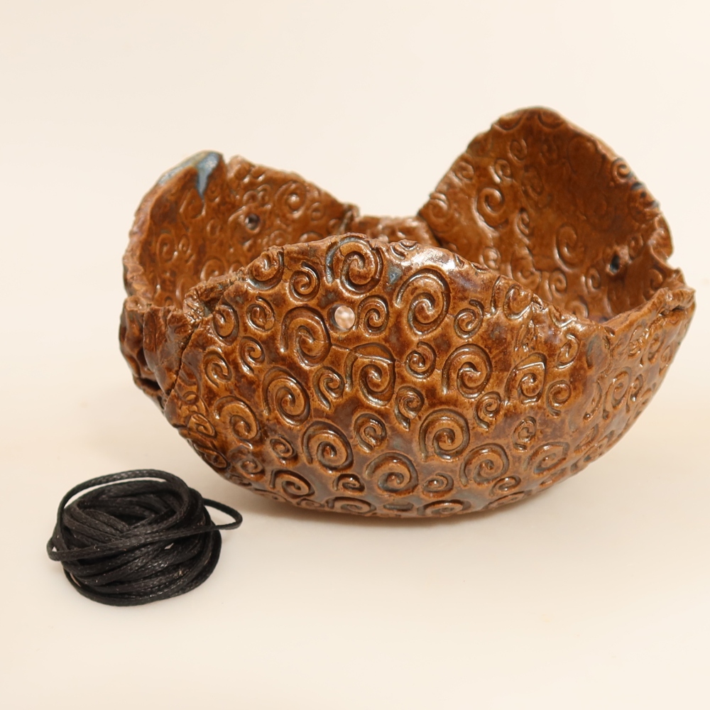 Ceramic Kokedama Pot, 13 x 13 x 8 cm, Brown