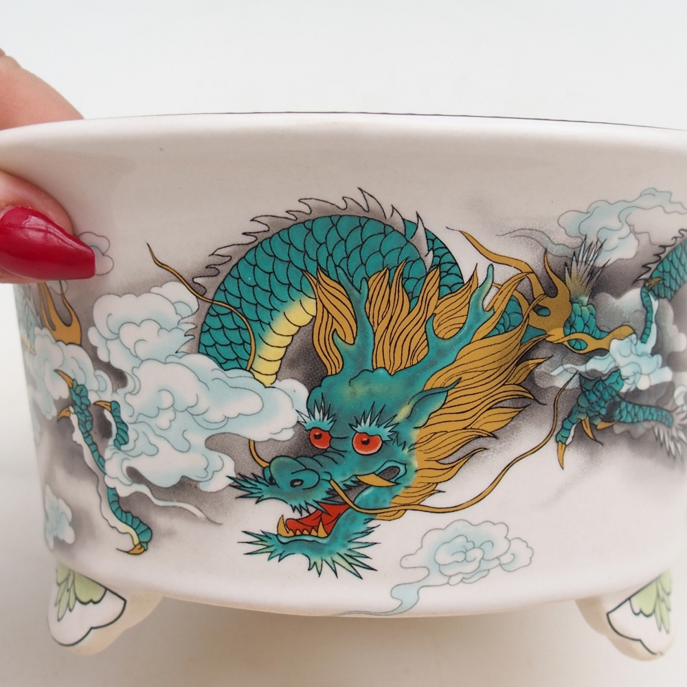 Ceramic bonsai bowl 17 x 17 x 9 cm, colour green-white