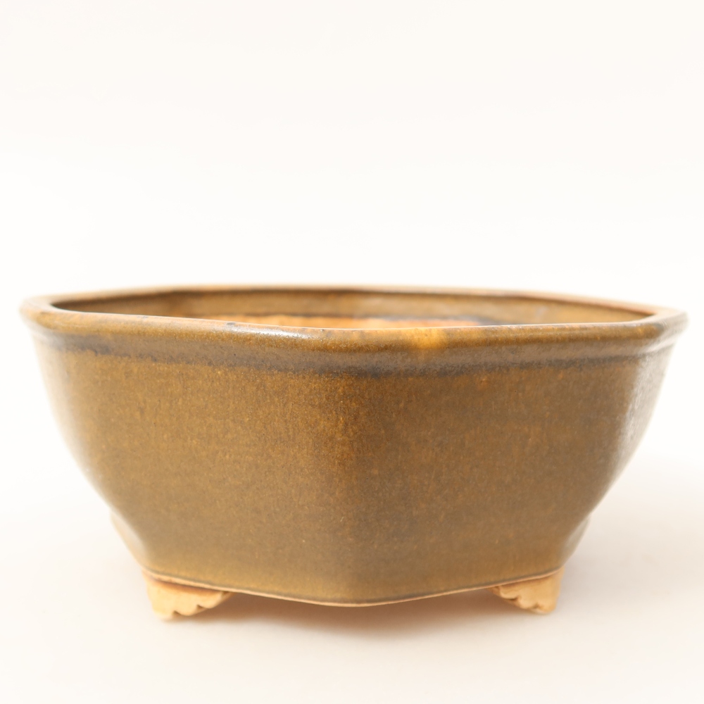Ceramic bonsai pot, 17 x 16 x 6.5 cm, brown