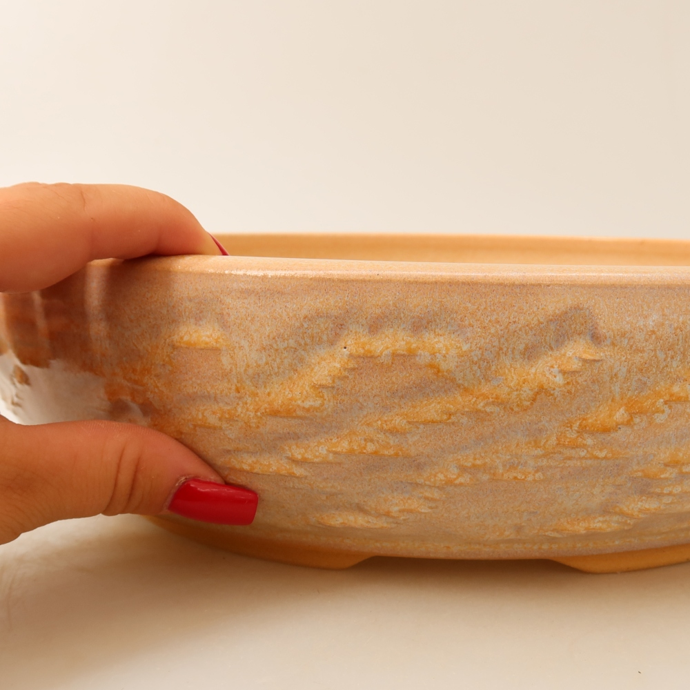 Ceramic bonsai pot, 31.5 x 31.5 x 7.5 cm, beige