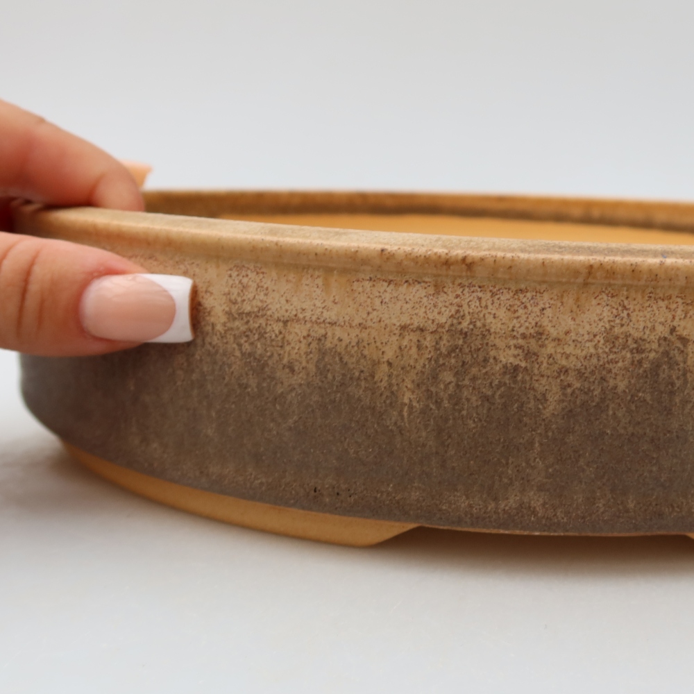 Ceramic bonsai pot, 26.5 x 26.5 x 5.5 cm, brown