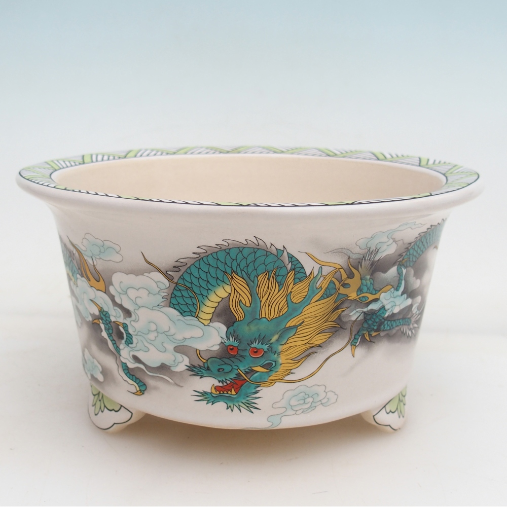 Ceramic bonsai bowl 17 x 17 x 9 cm, colour green-white