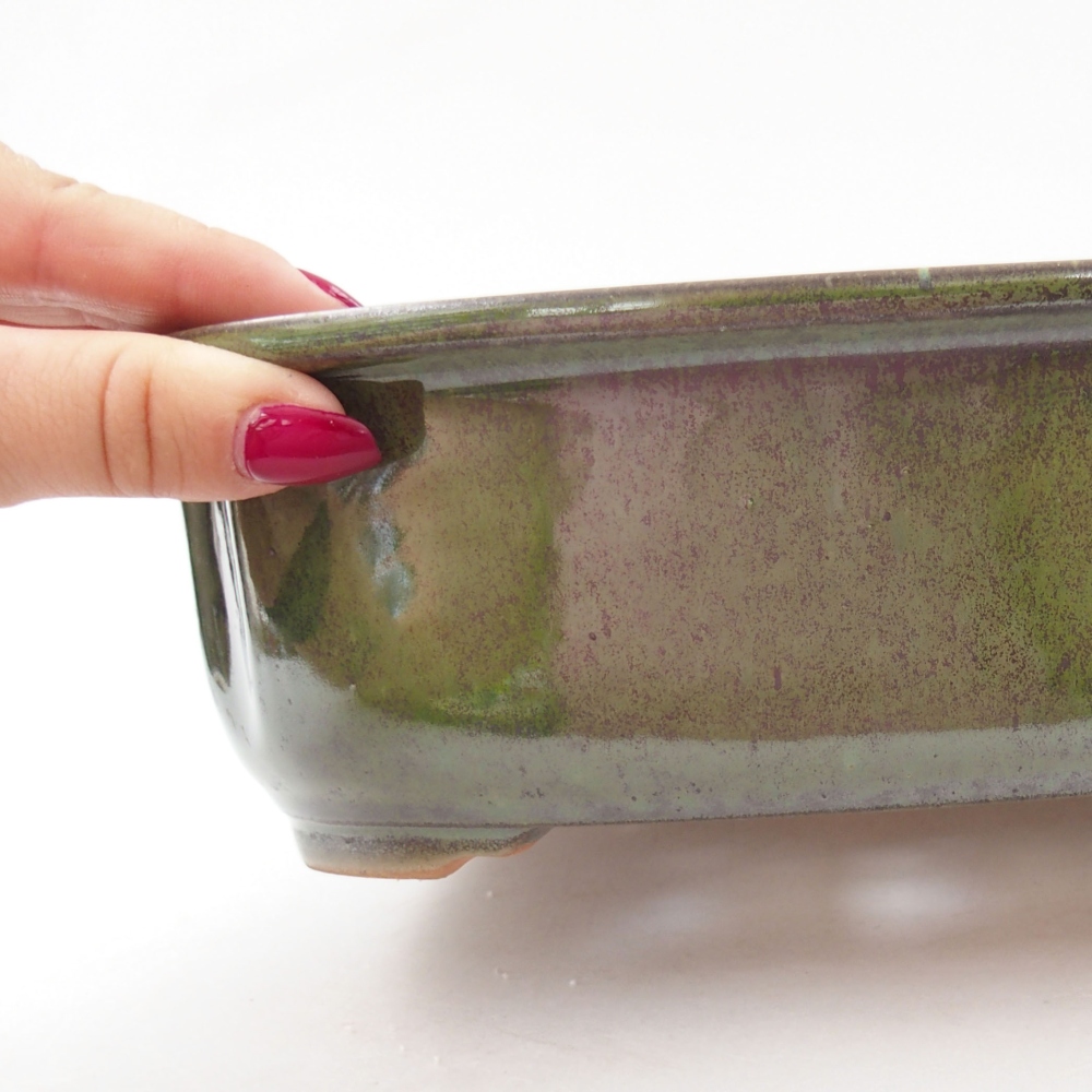 Ceramic bonsai bowl 24,5 x 21 x 7 cm, color green