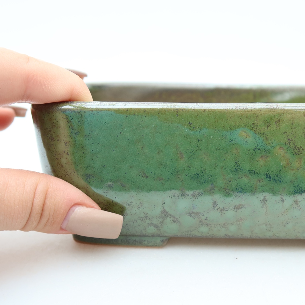 Ceramic bonsai pot, 16 x 10.5 x 5.5 cm, green