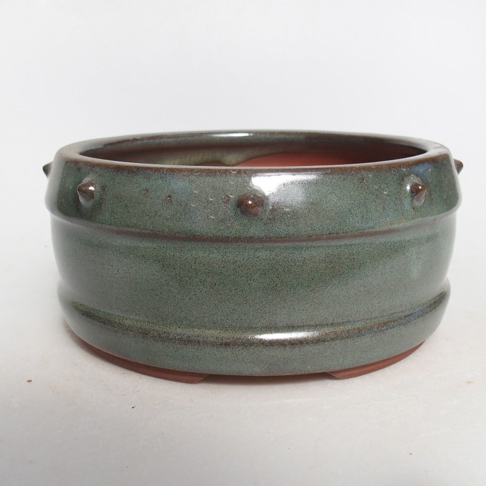 Ceramic bonsai bowl 14,5 x 14,5 x 7 cm, green