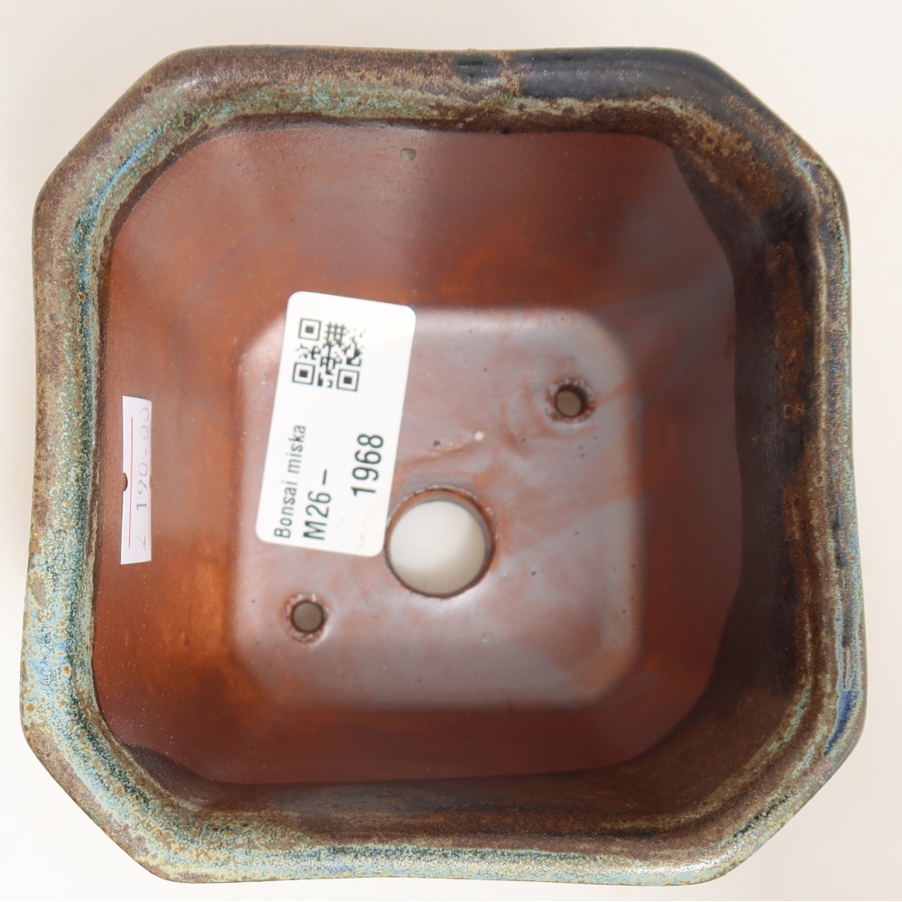 Ceramic bonsai pot, 10 x 10 x 6.5 cm, brown-green