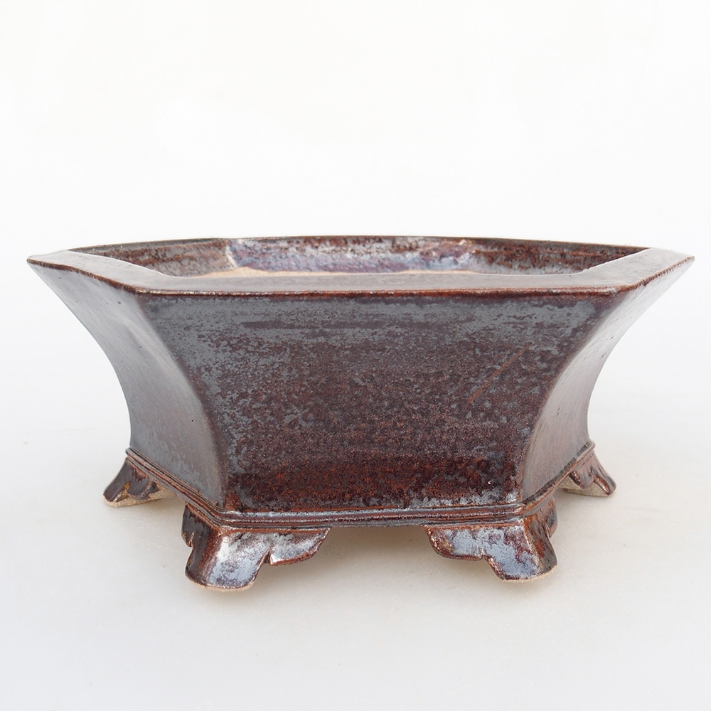 Ceramic bonsai bowl 19,5 x 17 x 7 cm, brown