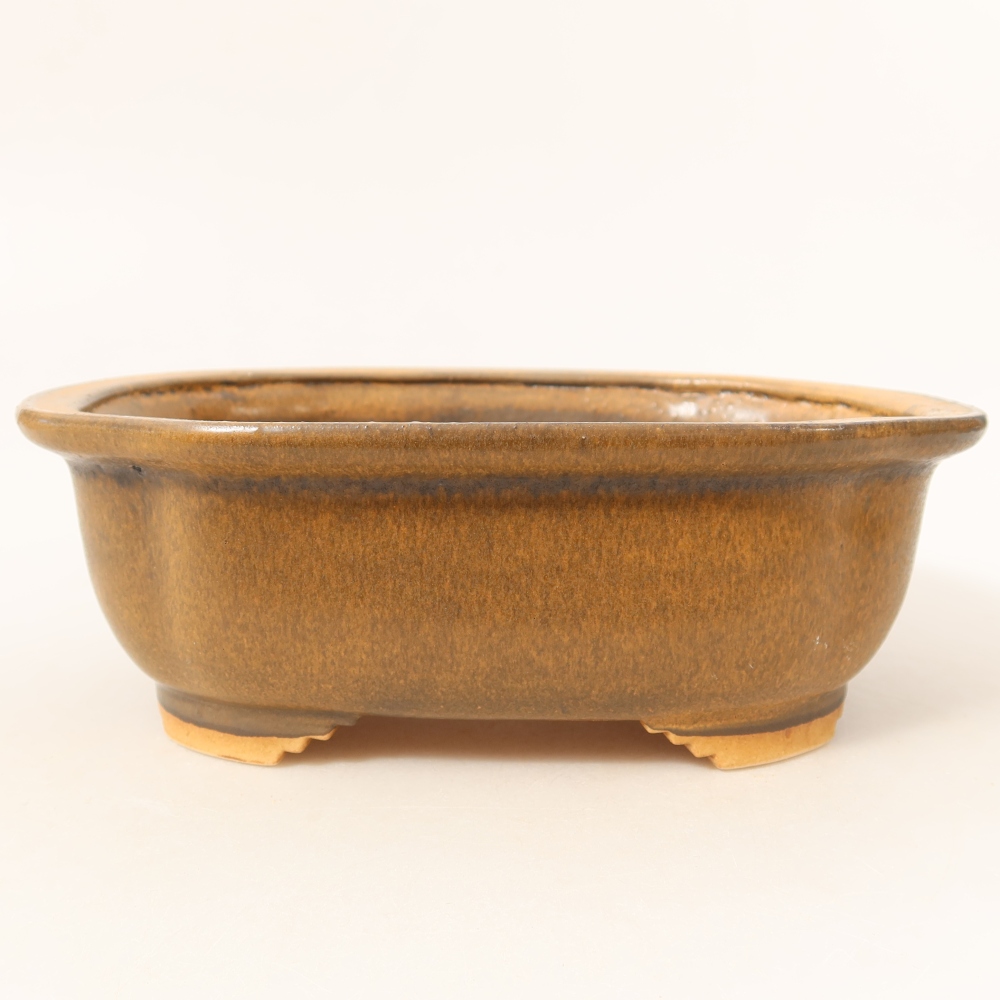 Ceramic bonsai pot, 20.5 x 16.5 x 7 cm, brown