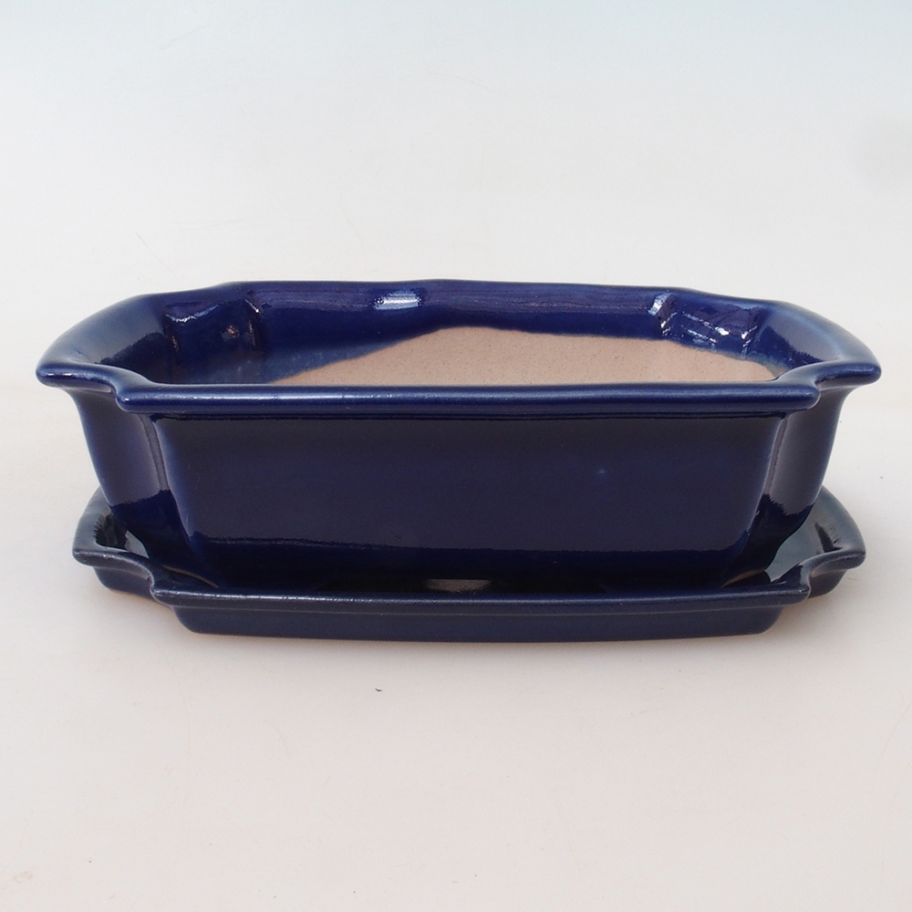Bonsai pot + saucer H03 - 16.5 x 12 x 4.5 cm. 
