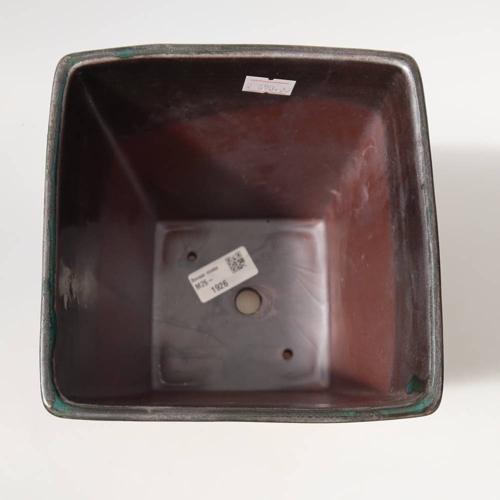 Ceramic bonsai pot, 15 x 15 x 19.5 cm, metallic green