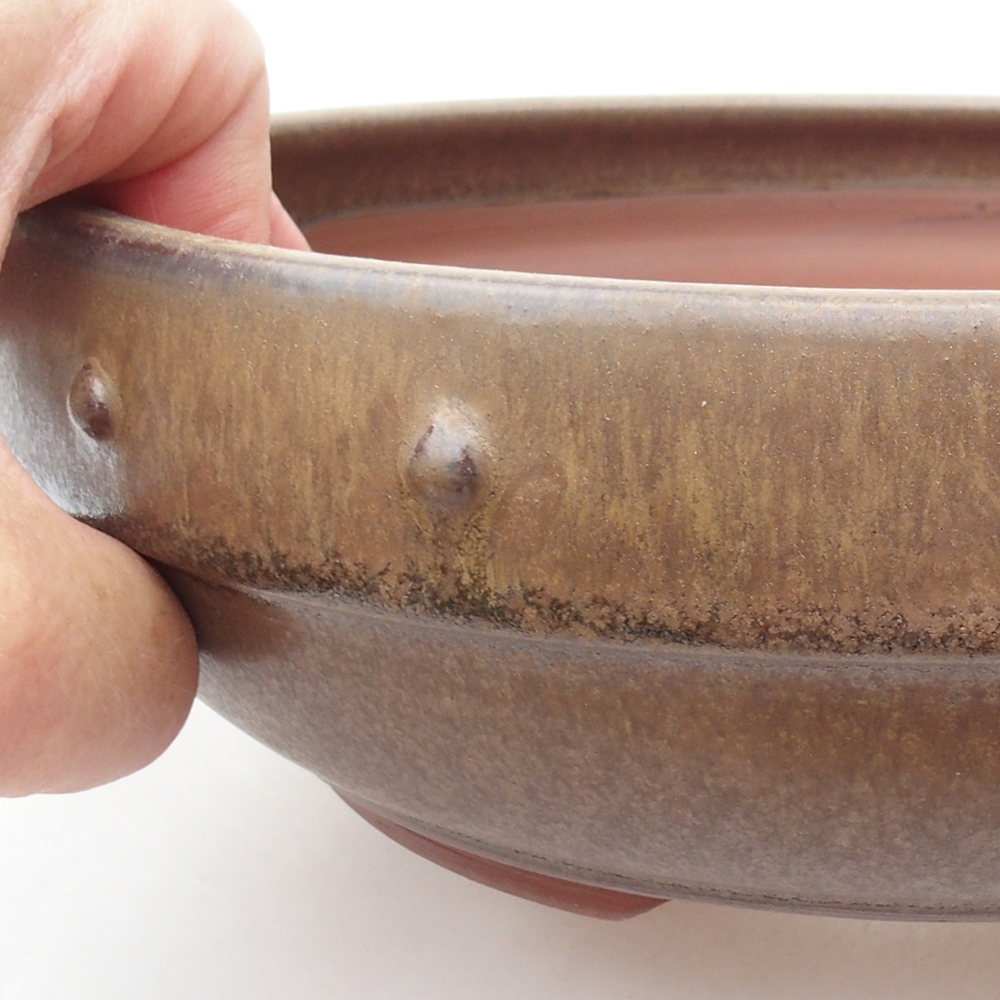 Ceramic bonsai bowl 19,5 x 19,5 x 6,5 cm, brown color