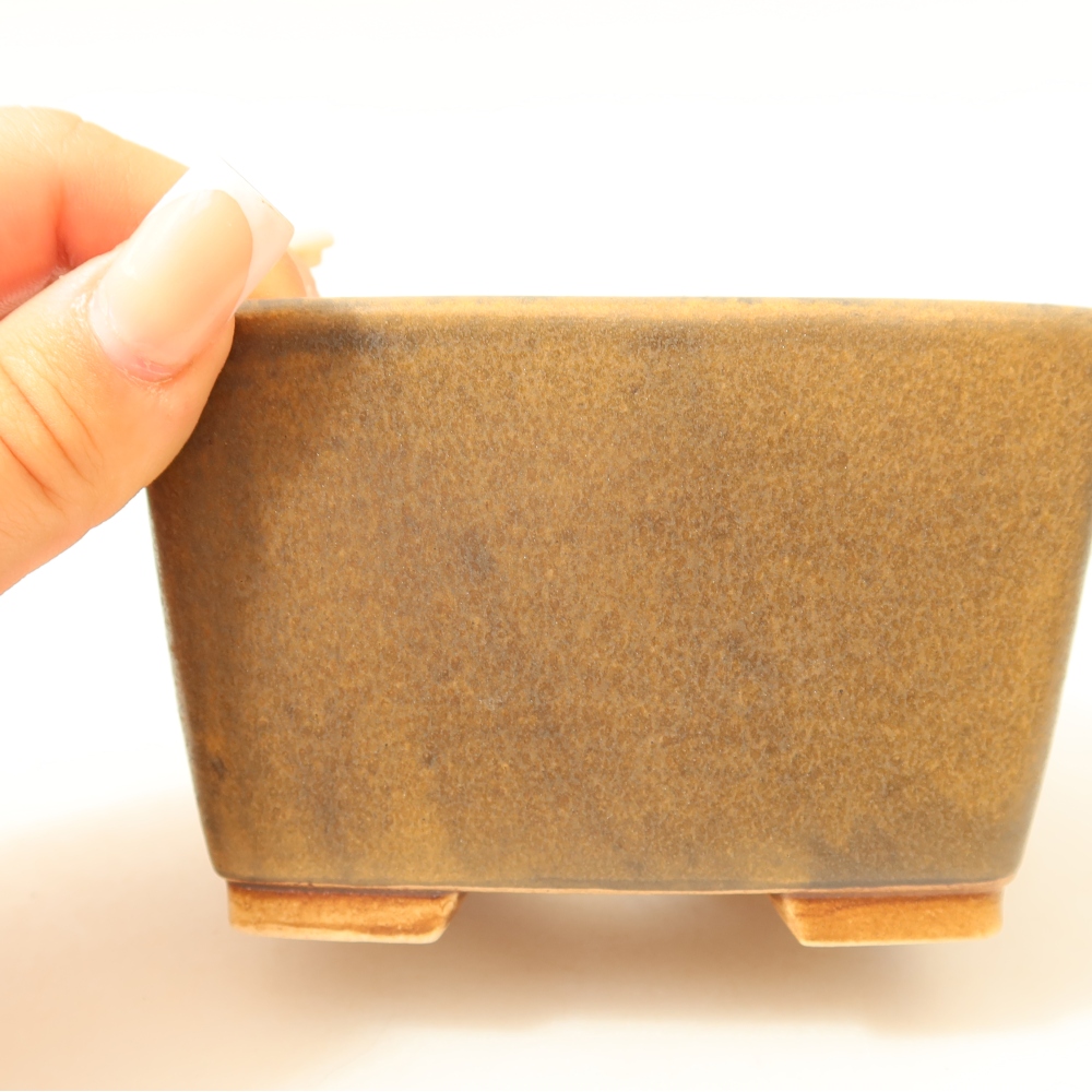 Ceramic bonsai pot, 10.5 x 10.5 x 7 cm, brown