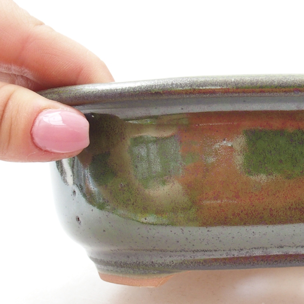 Ceramic bonsai bowl 18 x 14,5 x 6 cm, color green